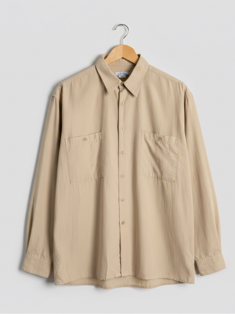 Burma Bibas Silk Button Up Shirt XL Tan‎ Minimalist Luxury 90s Oversized Resort